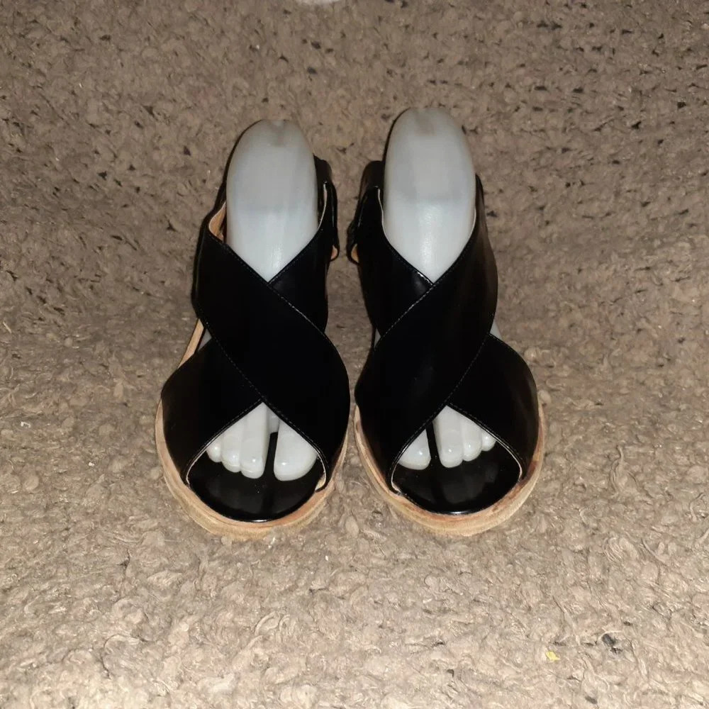 JEFFREY CAMPBELL-Columbo-Shiny Black Leather-CrissCross Slingback-S 10-Excellent - Picture 3 of 7